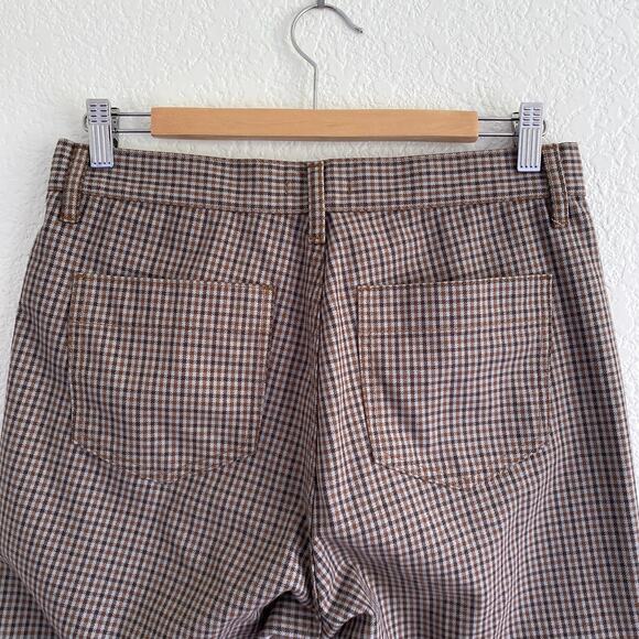 Uniqlo U Checked Straight Pant High-Waist Cropped Brown Blue Plaid Womens 6 - Picture 7 of 11